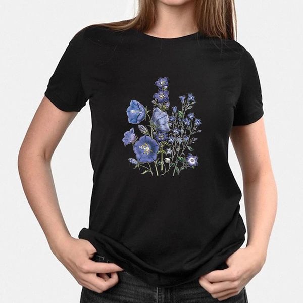 

t shirt black woman floral print graphic tees summer for women 2021 vogue casual tracksuit coat cotton home family look, White