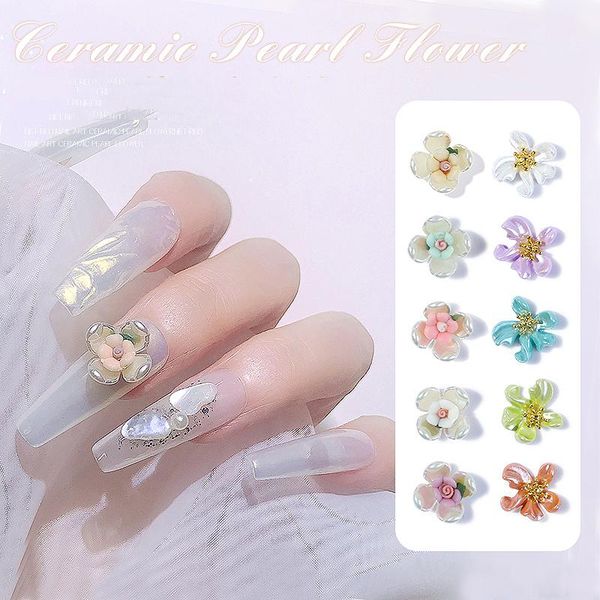 

nail art decorations 1pc pearl flower rhinestones four petal diy accessories metal decoration, Silver;gold
