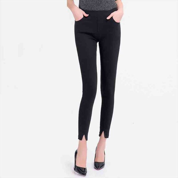 

split black s-5xl plus size women legging skinny pencil jeans high waist stretch denim capri pants