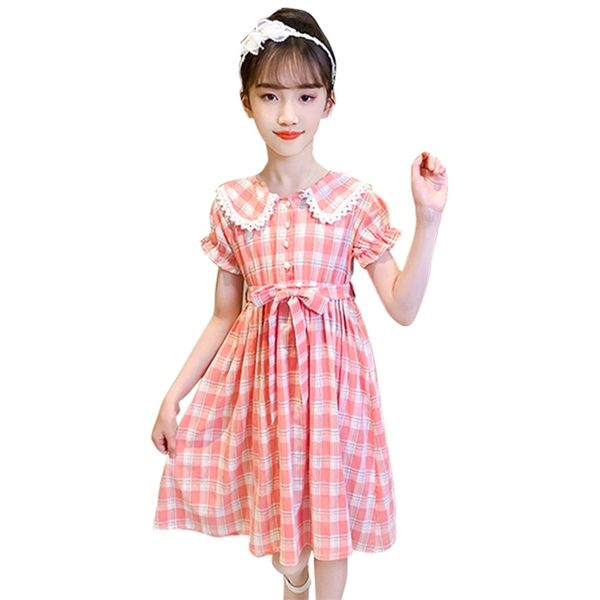 

girls dress plaid pattern party sashes child casual style summer costume 210528, Red;yellow
