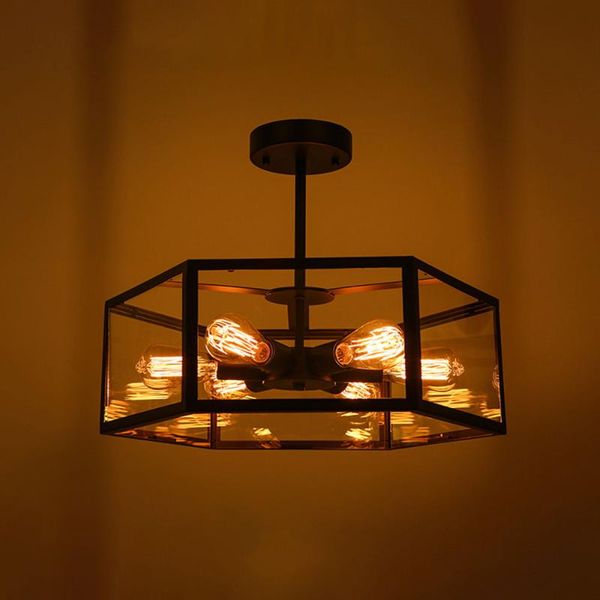 

chandeliers loft black retro iron industrial acrylic pendant lamp hexagon box 6 heads led lights restaurant bar cafe bedroom
