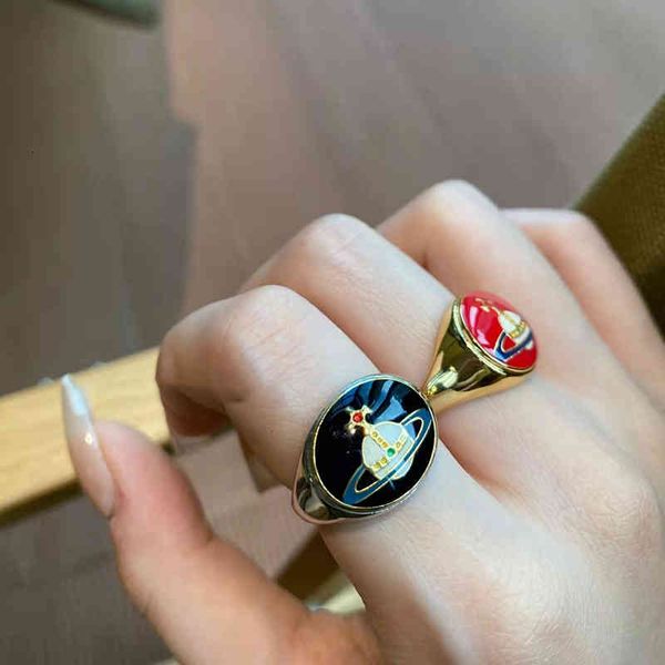 

band rings west pacific planet enamel pearl court windnet red same temperament metal texture drop glaze female, Silver