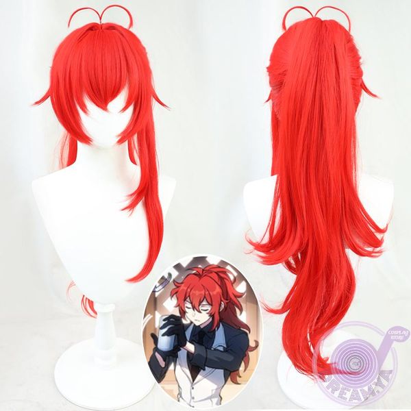 

other event & party supplies diluc cosplay wig genshin impact high ponytail red wavy 80cm long halloween role play carnival synthetic hair +