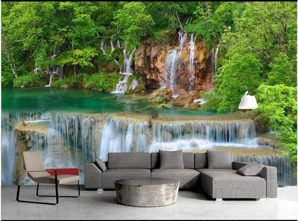 

wallpapers custom mural on the wall 3d po wallpaper green forest waterfall home decor living room for walls 3 d in rolls