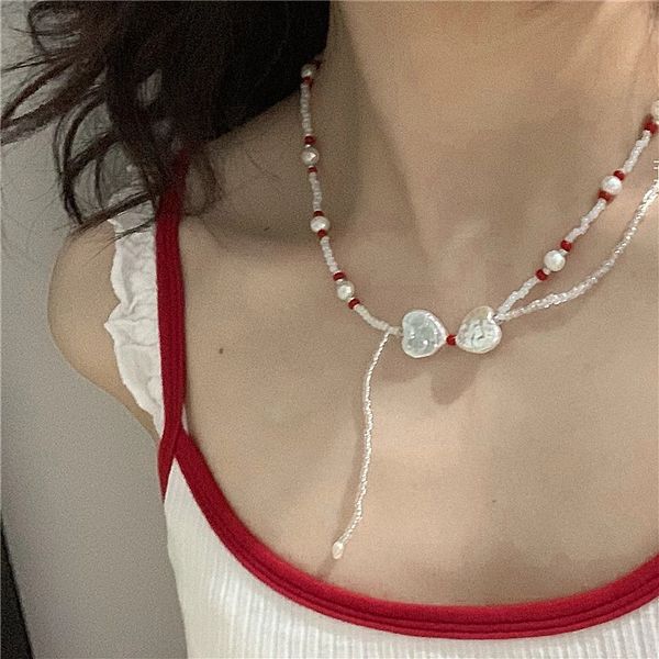 

2021 luxury chic pearl crystal beads choker necklace heart long tassel chocker jewelry, Golden;silver