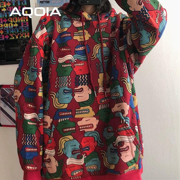 

women's hoodies & sweatshirts 2021 winter harajuku women pullovers oversized print sweatshirt hood hooded loose streetwear female clot, Black