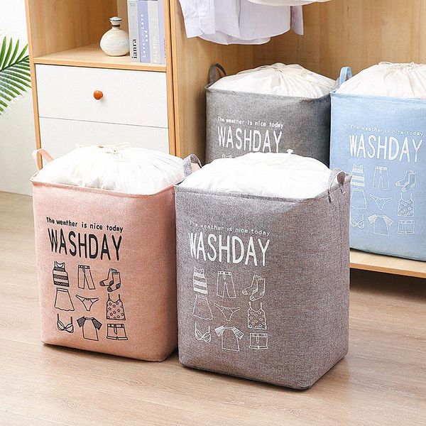 

storage boxes & bins big folding bag cotton imitation linen waterproof dustproof belt drawstring quilt magazine clothing basket