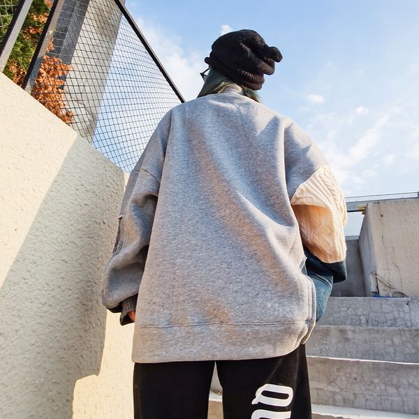

casual patchwork denim sweatshirt for women turtleneck long sleeve hit color loose thick sweatshirts female 2021, Black
