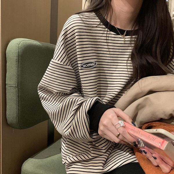 

women's hoodies & sweatshirts oversized sweatshirt striped autumn loose women sweetshirts long sleeve pullovers drop female woman, Black