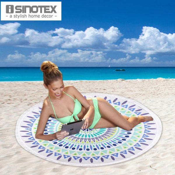 

towel 100% cotton round beach 150cm/59'' bath tassel decor geometric printed 1pcs/lot