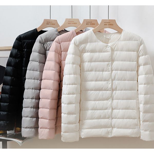 

2021 women plus size er coat new winter warm ultra light white duck down jacket female single-breasted thin parkas clothes hzvx, Black
