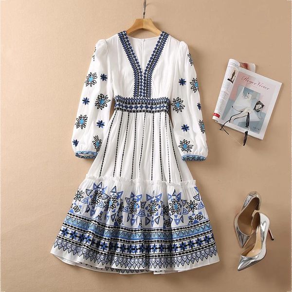 

casual dresses miuximao 2021 autumn women's clothing v-neck three quarter sleeve print slim waist dress fashion elegant office style, Black;gray