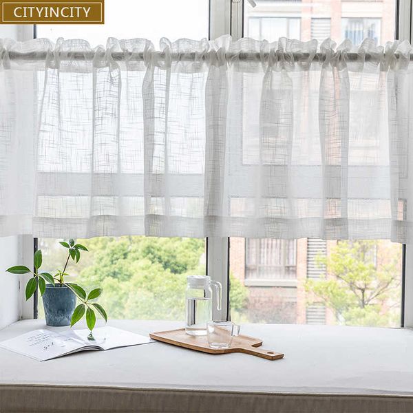 CIC Faux Linen занавес для кухни наполовину прозрачный прозрачный домашний декор тюль короткие двери для спальни для барной спальни 210712