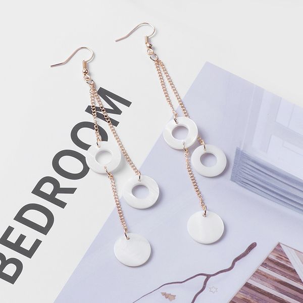 

korean version simple fashion long shell tassel earrings, Silver