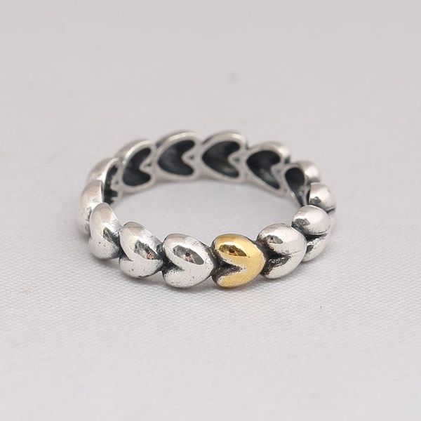 

cluster rings genuine 925 sterling silver puzzle heart stacked ring compatible with european original jewelry, Golden;silver
