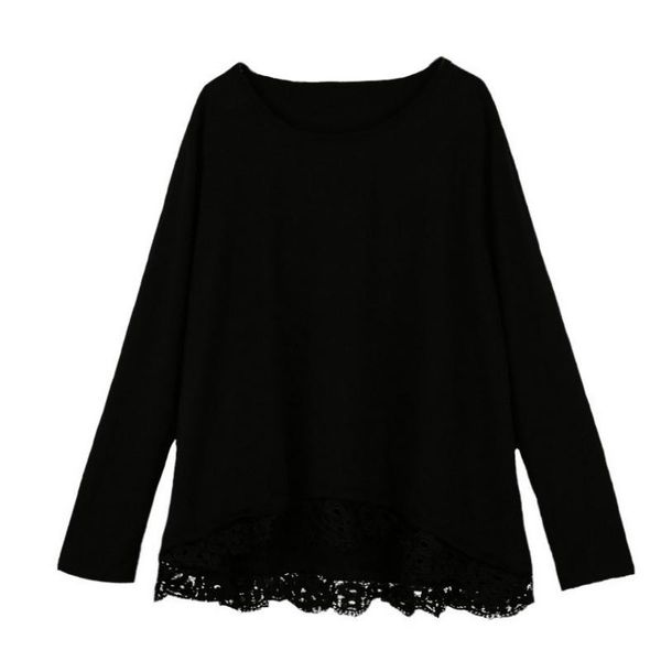 

women's t-shirt women casual lacework floral long sleeve autumn spring o-neck clothing cotton wholesale, White