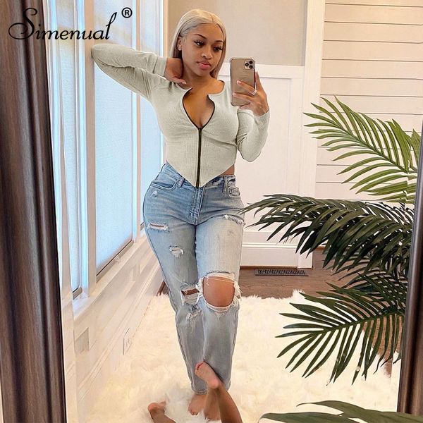 

ribbed zipper solid crop for women long sleeve baddie clothes fashion t-shirts 2021 spring bodycon streetwear tees, White;black