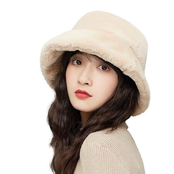

wide brim hats faux fur bucket hat winter warm teddy velvet for women lady thicken bob panama outdoor fisherman caps, Blue;gray