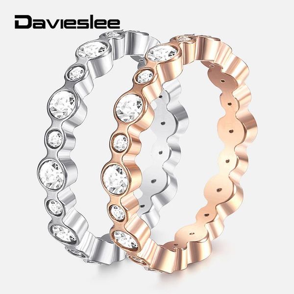 

wedding rings couples band ring stainless steel rose gold silver iced out cz for women men wave shaped gift jewelry 4mm lrkm44, Slivery;golden