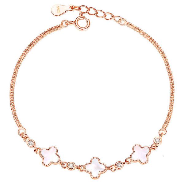 

ferris wheel s925 sterling silver jewelry minority design white fritillaria ins female korean version personalized simple clover bracelet, Golden;silver