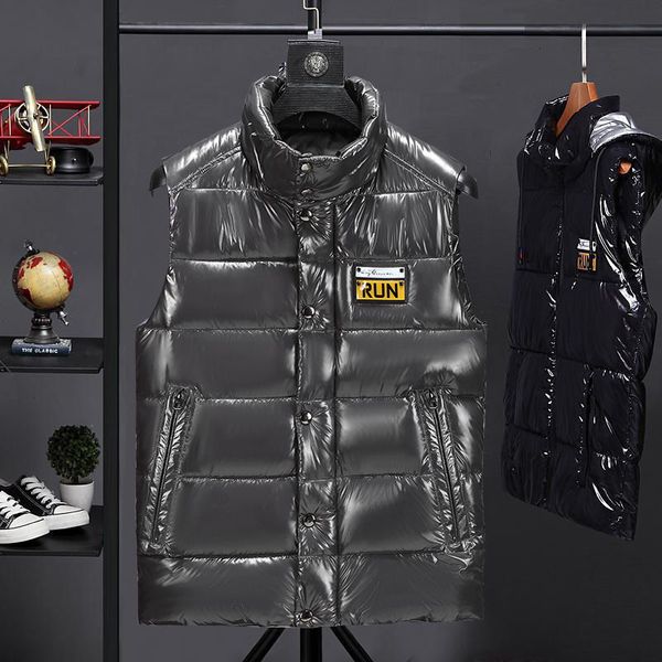 

bright face down cotton men's trend thickened fashion clothes stand collar waistcoat jacket autumn and winter, Black;white