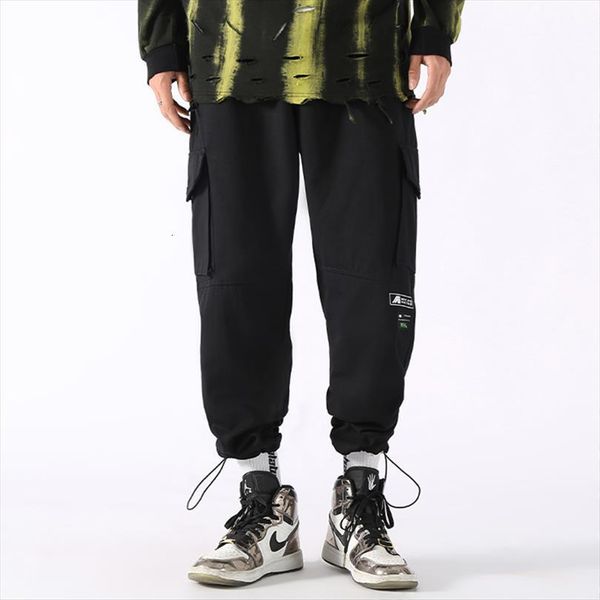 

cargo hip hop autumn women pants harem streetwear harajuku jogger sweatpant cotton trousers male multi pocket, Black