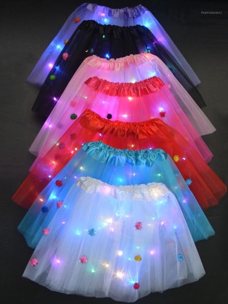 

party decoration light led kids clothes pompon tutu skirt princess tutus tulle pettiskirt christmas birthday gift flower girls wedding wear1