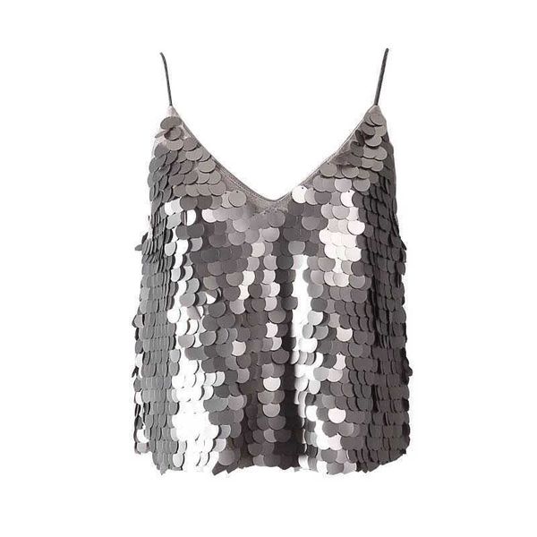 

perhaps u women camis tank sequined bling backless party club v neck gray sliver beige pink b0274 210529, White