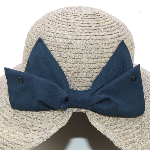 

2021 new latwelng original design fashion bow summer sun beach hats for women foldable holiday visor uv ladies big brim tea party hat xf4p, Blue;gray