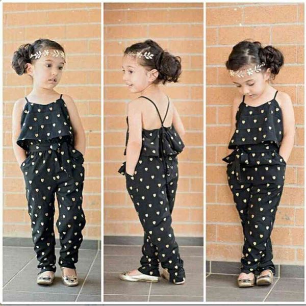 

2-7 t girls sleeveless sling romper pants cute heart print jumpsuit cargo pant with waistband headband bodysuits outfit suspender jumpsuits, Blue