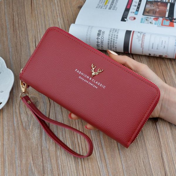 

wallets women's wallet long large capacity zipper japanese and korean fashion simple fawn, Red;black