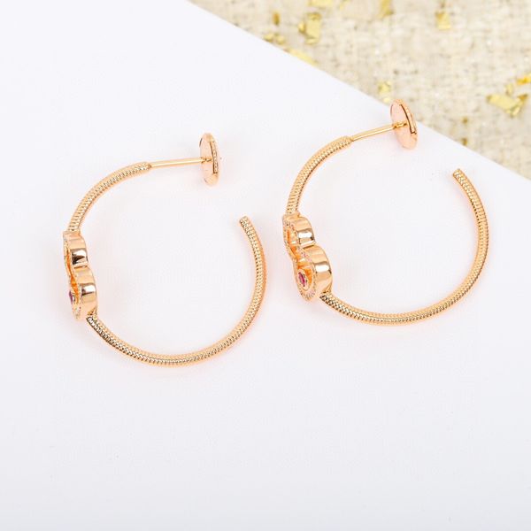 

s925 silver half round shape drop earring with white and fuchsia diamond in 18k rose gold plated for women wedding jewelry gift have stamp p, Golden
