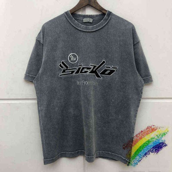 

embroidery sicko t shirt men women nice washed heavy fabric summer style tee g1217, White;black