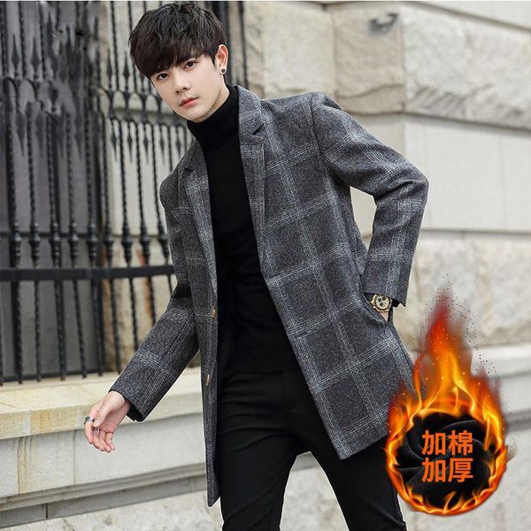

men's wool & blends winter of 2021 men in the trench coat long cloth han edition clothing logo woolen, Black