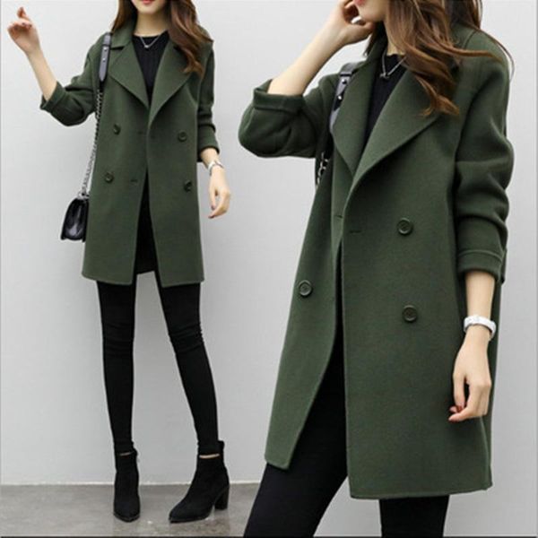 

women's wool & blends autumn and winter long korean large size woolen coat loose show thin small women, Black