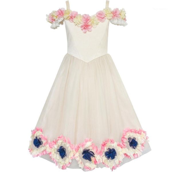 

girl's dresses flower girls dress cold shoulder bridesmaid wedding princess 2021 summer party girl clothes pageant sundress vestidos1, Red;yellow