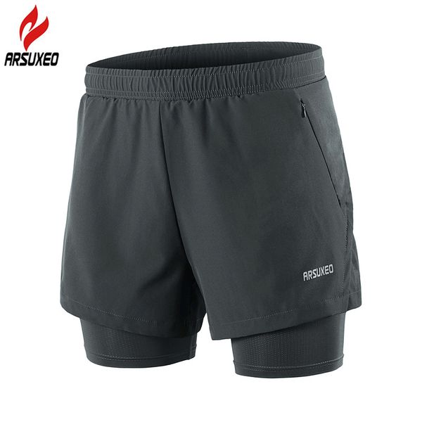 

arsuxeo reflective running shorts men breathable 2 in 1 gym fitness training exercise jogging shorts with liner zipper pocket c0222, White;black
