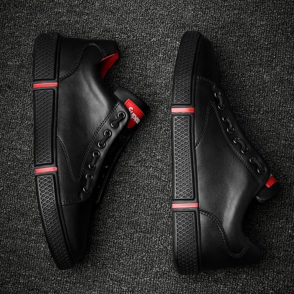 

casual shoe fashionable real leather hollow style sneakers men's shoes 8819, Black