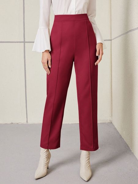 

solid contrast stitch straight leg pants b3ij#, Black;white