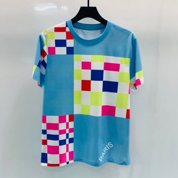 

2020 spring summer paris europe patchwork checks tshirt fashion men women t shirt pure cotton tee top, White;black