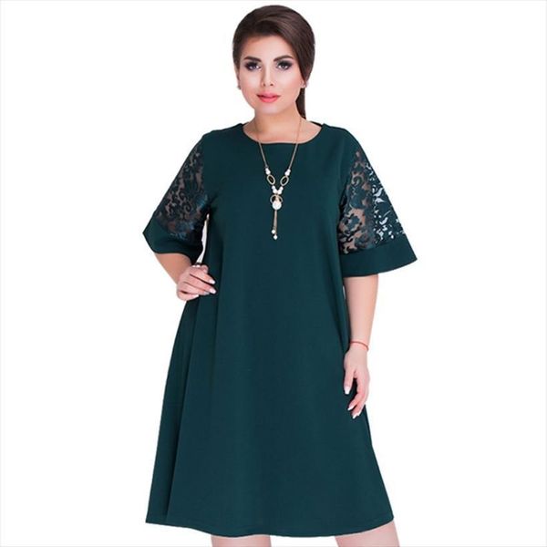 

splice loose lace summer womens dress plus size knee length office, Black;gray