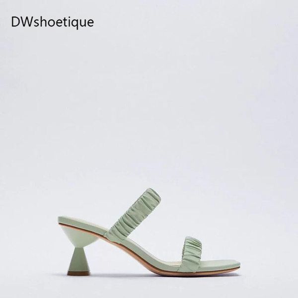 

sandals summer wrinkle strap women slides strange heel square toe, Black