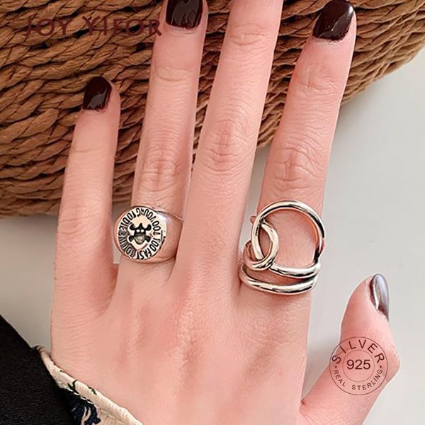 

cluster rings 925 sterling silver adjustable for women couples vintage handmade cross geometric birthday party jewelry gifts, Golden;silver