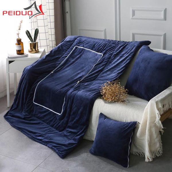 

peiduo 2 in 1 throw pillow quilt blanket soft velvet fabric foldable cushion solid home office car throw pillow back cushion