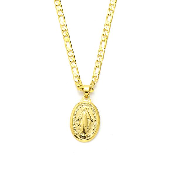 

womens goddess portrait pendant 14k solid gold gf 3mm italian figaro link chain necklace 24", Silver