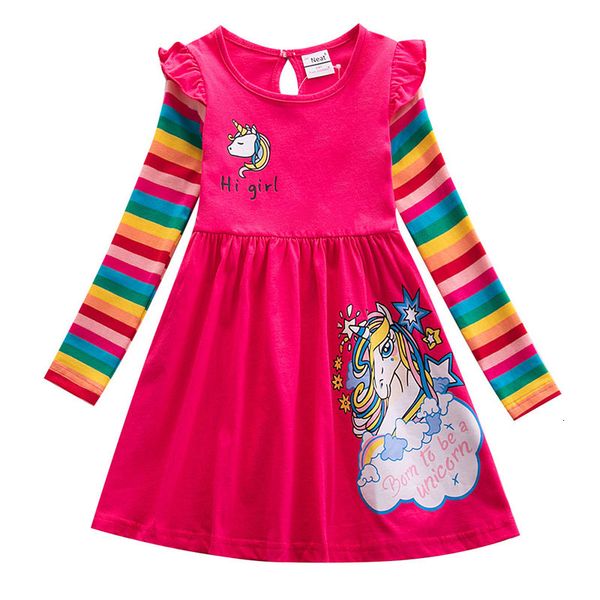 

new 2021 spring girls unicorn knit cotton casual raiow long sleeve autumn purple blue yellow red for kids children lncv, Red;yellow