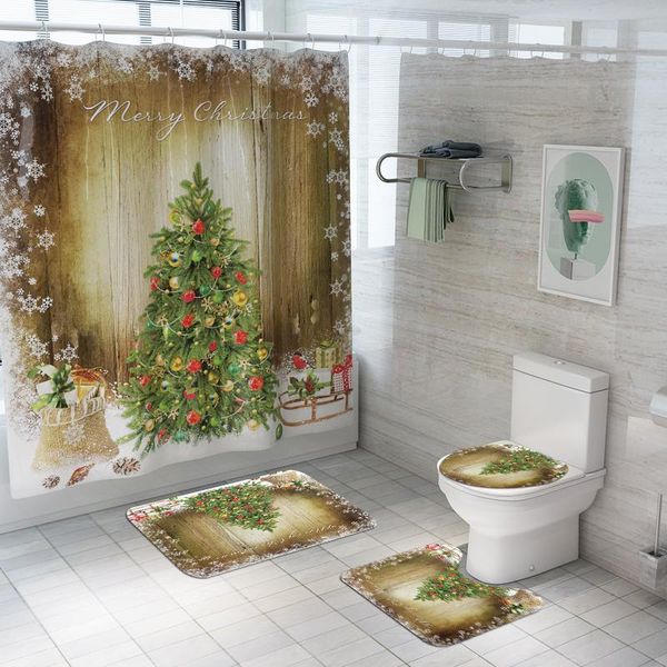 

shower curtains green plant polyester curtain printed non-slip bathroom bath mat toilet carpet absorbent floor mats set christmas decor
