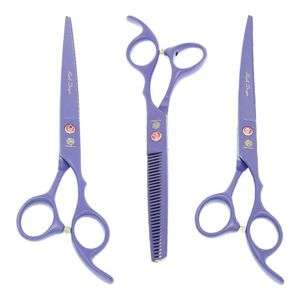

hair scissors 7" pets grooming steel 440c purple dragon dogs curved cutting shears 6.5" thinning tijeras animals trimmers b0038b