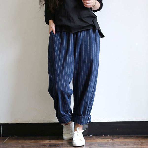 

summer zanzea women elastic waist harem pants vintage striped casual loose long turnip baggy trousers cargo pantalon s-5xl q190508, Black;white