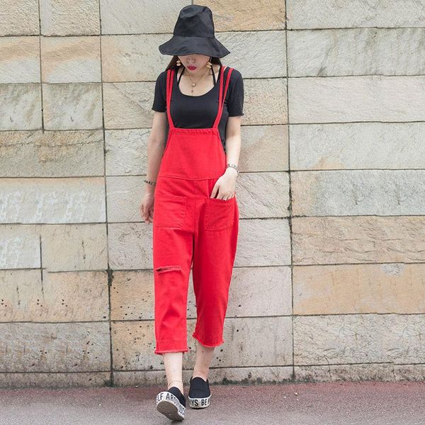 

women's jeans and autumn big red denim belt pants for women loose nine point korean straight tube, Blue